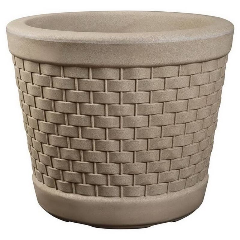 Wicker Style Plastic Planter 42Cm*37Cm (H)-Stone - Savvy Gardens Centre